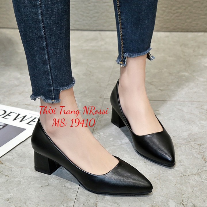 ❤FREESHIP❤ Giày cao gót big size màu đen gót vuông 5 phân 40 41 42 43 44