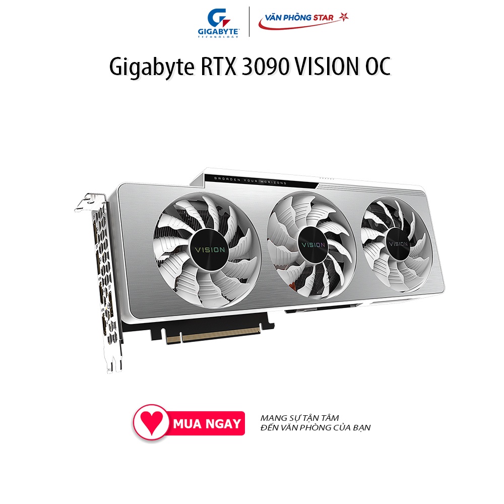 Card màn hình Gigabyte RTX 3090 VISION OC (24GB GDD6X, 384-bit, HDMI +DP, 2x8-pin) Số nhân CUDA 10496 Xung GPU 1755 Mhz
