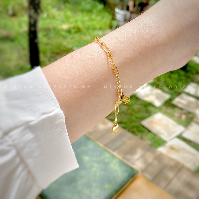Vòng tay lắc tay Titan mạ vàng 18k mắt xích không đen gỉ Mincha