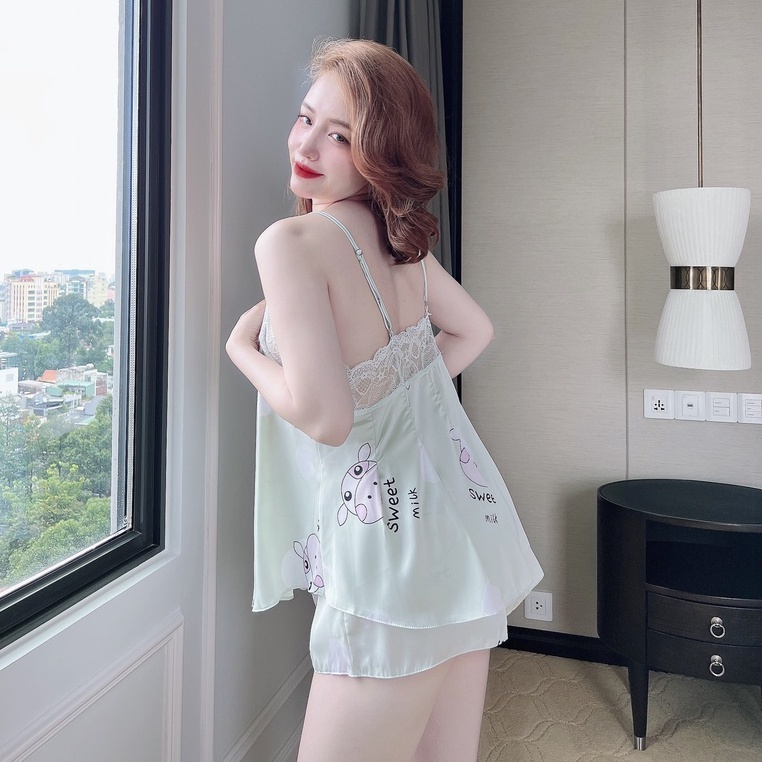Đồ Bộ Ngủ Nữ Latin Phối Ren Ngực SOJUN Dưới 75Kg