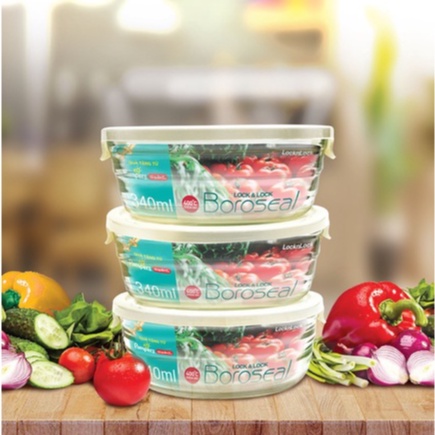 Bộ 3 Hộp thủy tinh chịu nhiệt Lock&Lock Easy Seal Container 340ml