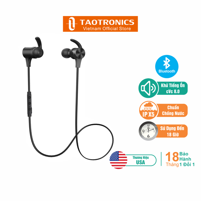 Tai Nghe TaoTronics Bluetooth 5.0 Khử Ồn Chống Nước Kết Nối Đồng Thời 2 Thiết Bị TT-BH064