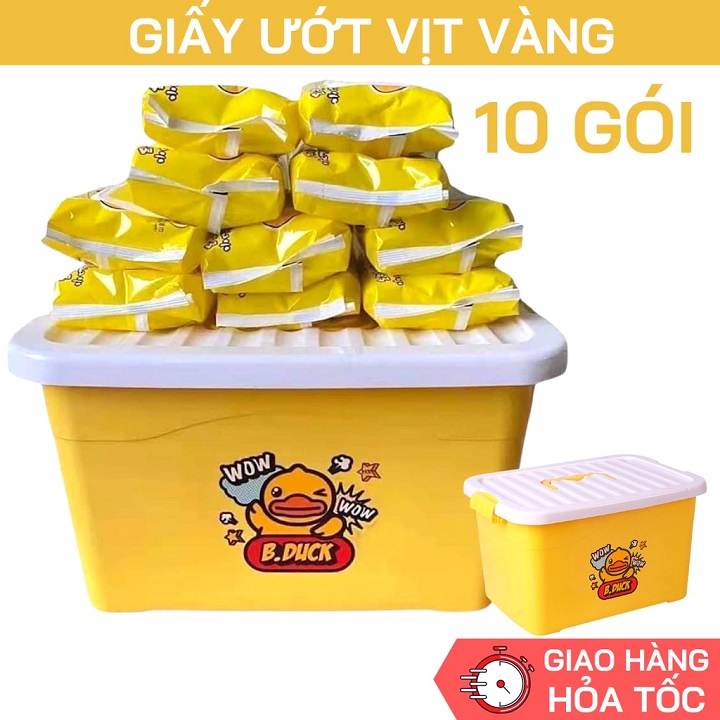 Combo 10 gói khăn giấy ướt vịt vàng , không cồn, không chất bảo quản, an toàn cho trẻ em