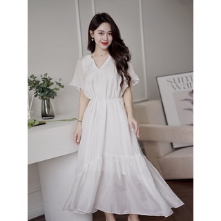 Ria de leidi - đầm dáng suông nhún bèo nữ tính, tiểu thư | sol dress