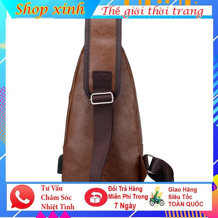 Túi đeo chéo nam phong cách Hàn Quốc Da PU Cao Cấp có tích hợp cổng sạc USB có nhiều ngăn nhỏ đựng đồ tiện lợi. | BigBuy360 - bigbuy360.vn