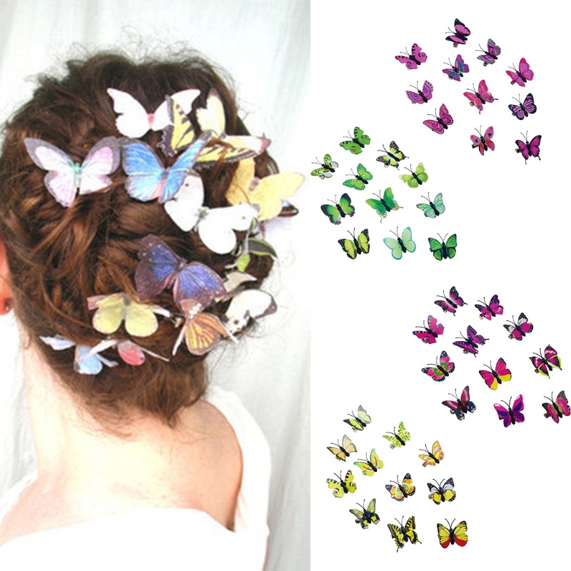 Set 10 Kẹp Tóc Hình Bướm 3D Bằng Kim Loại Nhiều Màu Sắc Dành Cho Cô Dâu