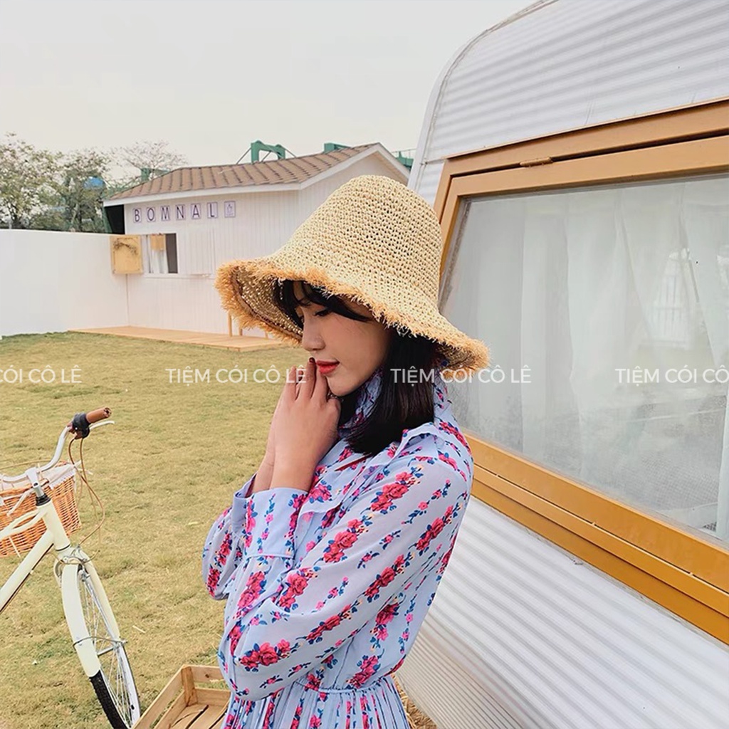 Nón cói mềm vành xước xinh xắn phụ kiện thời trang đi biển, chụp ảnh - Tiệm Cói Cô Lê