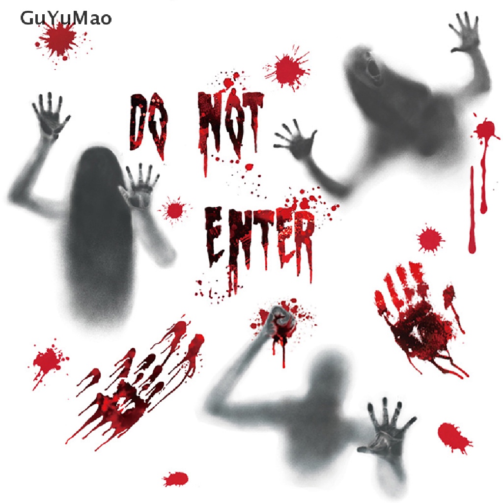 Nhãn Dán Cửa Kính Phòng Tắm In Hình Bàn Tay Máu Kinh Dị Trang Trí Halloween PRTA