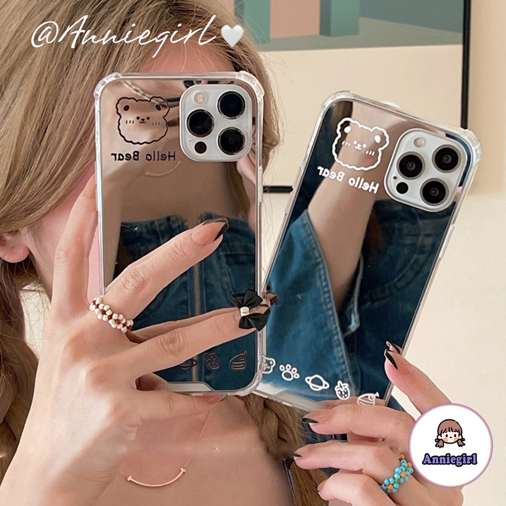 Ốp điện thoại TPU mềm chống nước có gương trang điểm gấu nâu cho IPhone 12 11 Pro Max X Xs Max XR 8 7 Plus