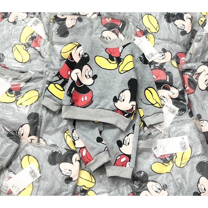 Bộ nỉ bông Mickey ghi cho bé trai size từ 10-22 cân