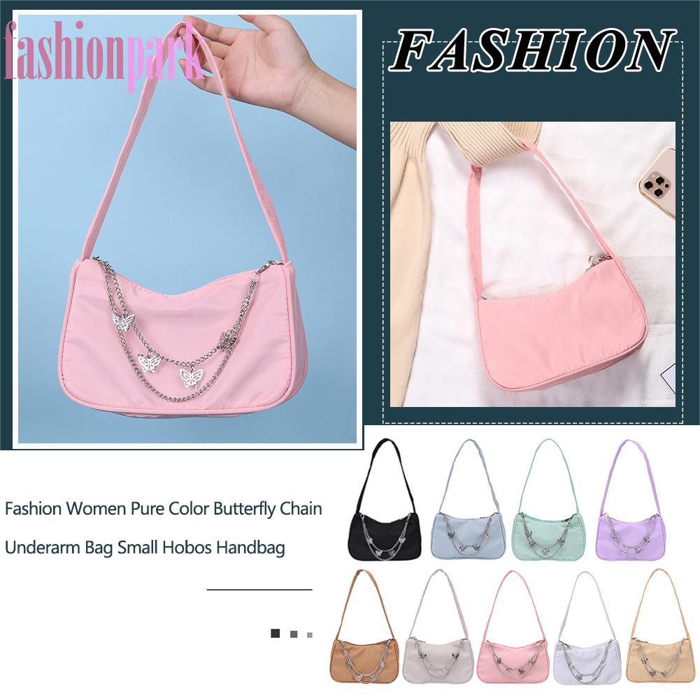 Fashion Women Pure Color Butterfly Chain Underarm Bag Small Hobos Handbag