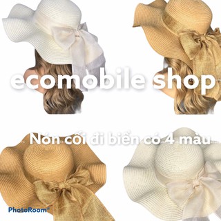 Mũ cói vành to cong dây nơ thừng to - nón cói đi biển