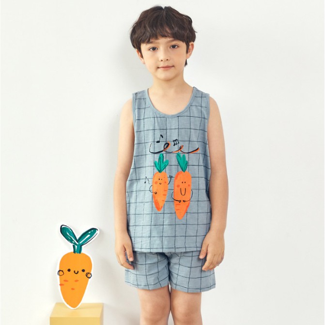Đồ bộ thun ba lỗ cotton cho bé trai, bé gái mặc nhà mùa hè Unifriend U21-906. Size trẻ em 5-10 tuổi