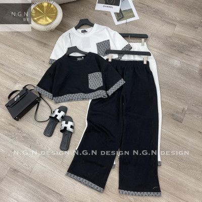 Sét bộ xốp in nổi Quần dài dáng croptop
