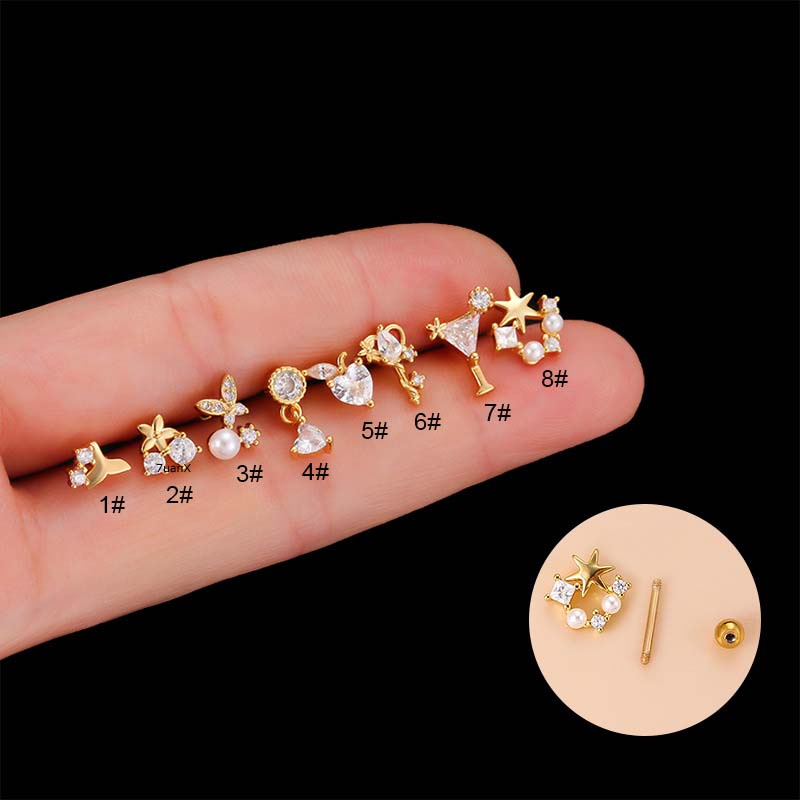 1 Khuyên Tai Dạng Đinh Ốc Hai Đầu Bằng Thép Không Gỉ Cho Helix Pinna 20Gauge Mermaid Tail Star
