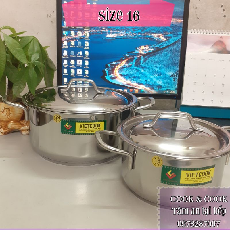 [CHÍNH HÃNG] Nồi inox size 16 Vietcook đáy từ