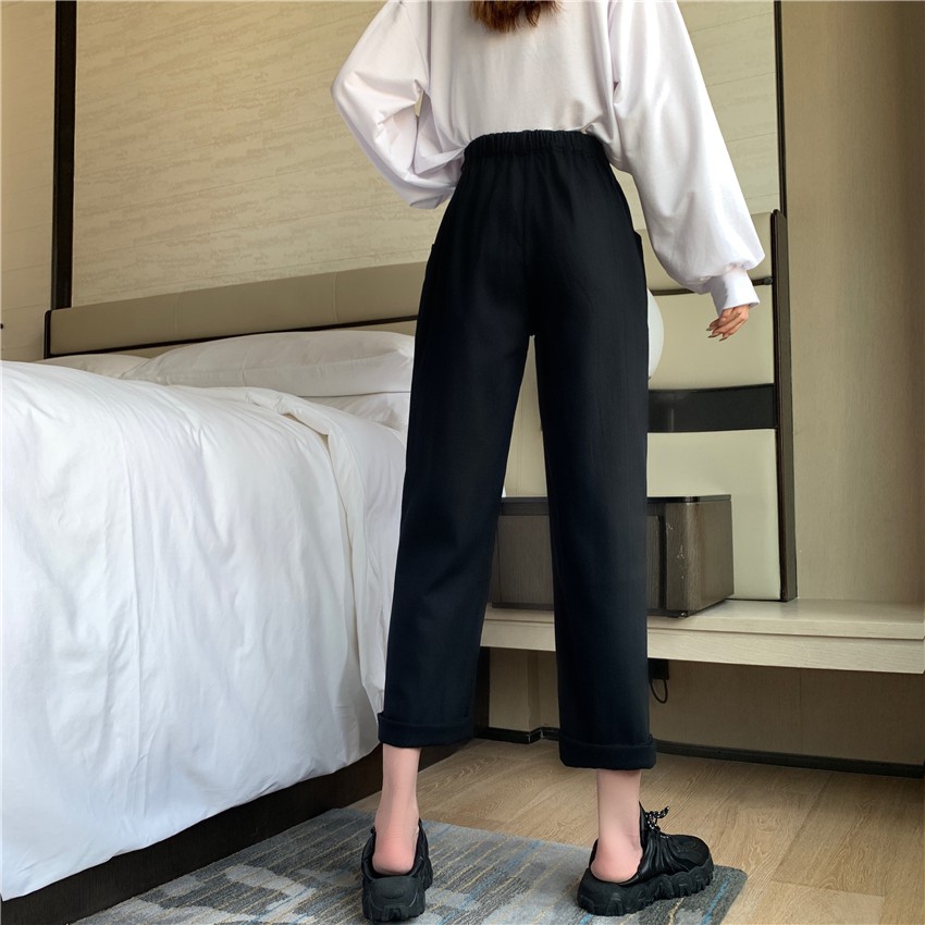 Quần Dài Lưng Cao Ống Rộng Màu Trơn Phong Cách Trẻ Trung | BigBuy360 - bigbuy360.vn