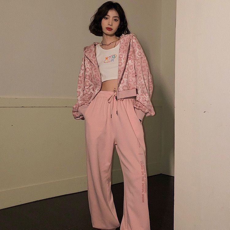 Áo khoác cardigan IELGY dáng ngắn in họa tiết da báo màu hồng thời trang dành cho nữ