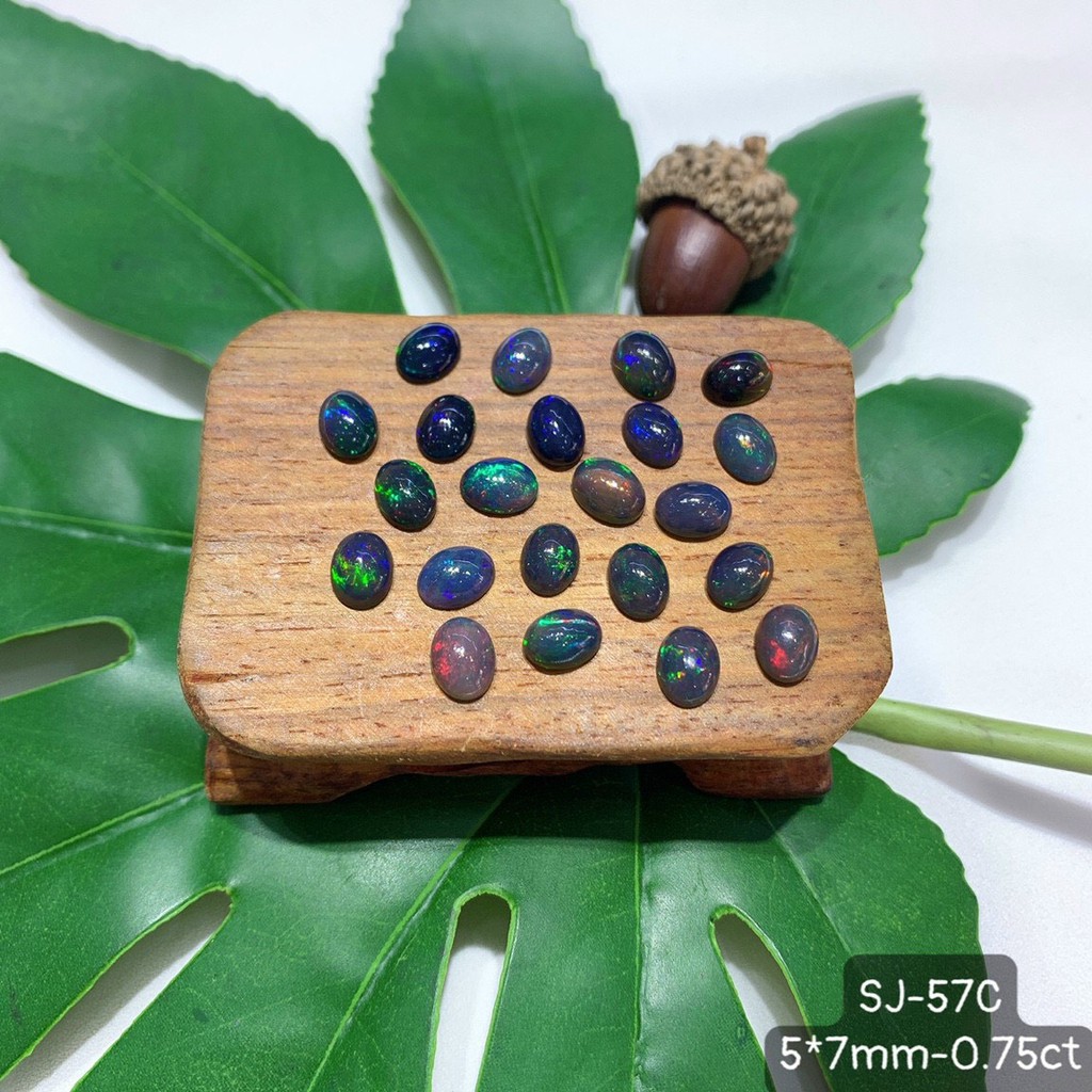 Mặt Opal Oval Xanh Đen Ánh 7 Sắc Cầu Vòng Cỡ Trung Size 9*11 - 8*10 - 7*9mm