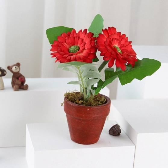 Chậu hoa hướng dương, hoa đồng tiền nhựa để bàn trang trí