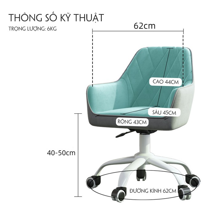 Ghế Xoay Văn Phòng Phong Cách Bắc Âu Xoay 360 Bọc Nhung M417