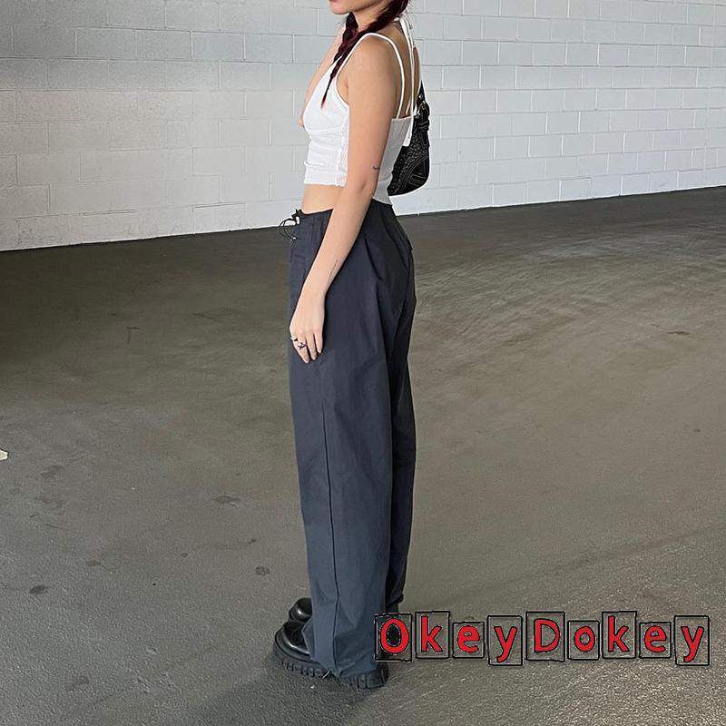 Odokey Quần Dài Túi Hộp Dây Rút Màu Trơn Thư Giãn Thời Trang Đường Phố Cho Nữ