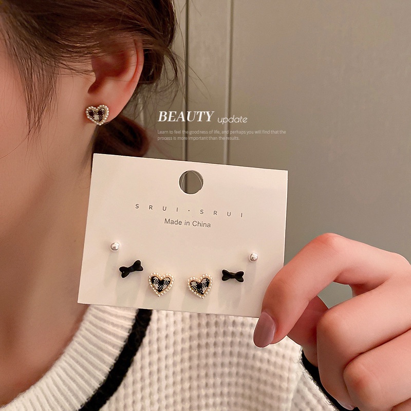 Set Sáu Chiếc Bông Tai Mạ Bạc 925 Đính Ngọc Trai Kiểu Dáng Đơn Giản