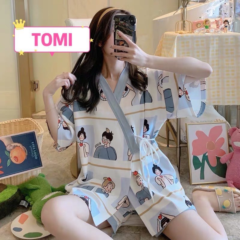 Bộ yukata ngắn tay buộc dây hình cặp đôi dễ thương, bộ ngủ kimono - TOMI BOUTIQUE