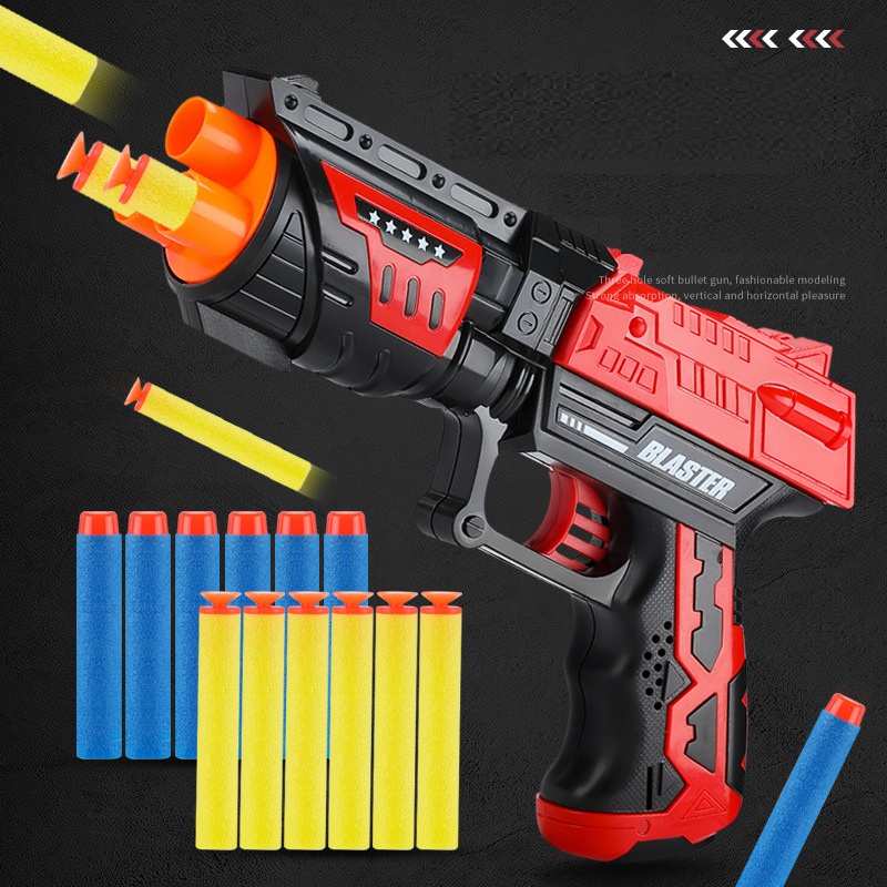ĐỒ CHƠI CHO BÉ MÁY PHÓNG XỐP MINI 2 MÀU XANH ĐỎ CÓ XỐP ĐI KÈM