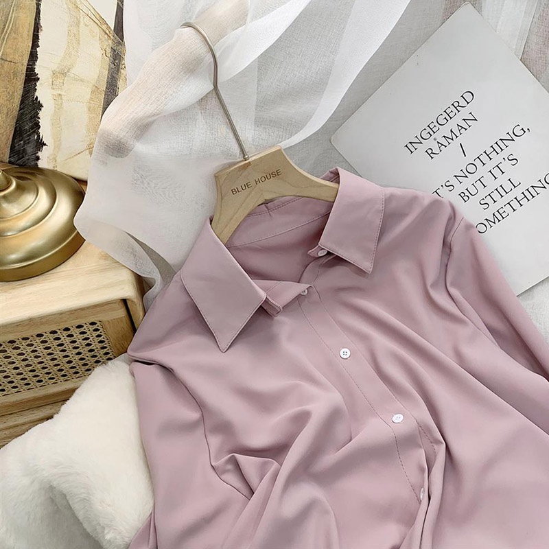 Áo sơ mi IELGY tay dài dáng rộng thời trang xinh xắn cho nữ