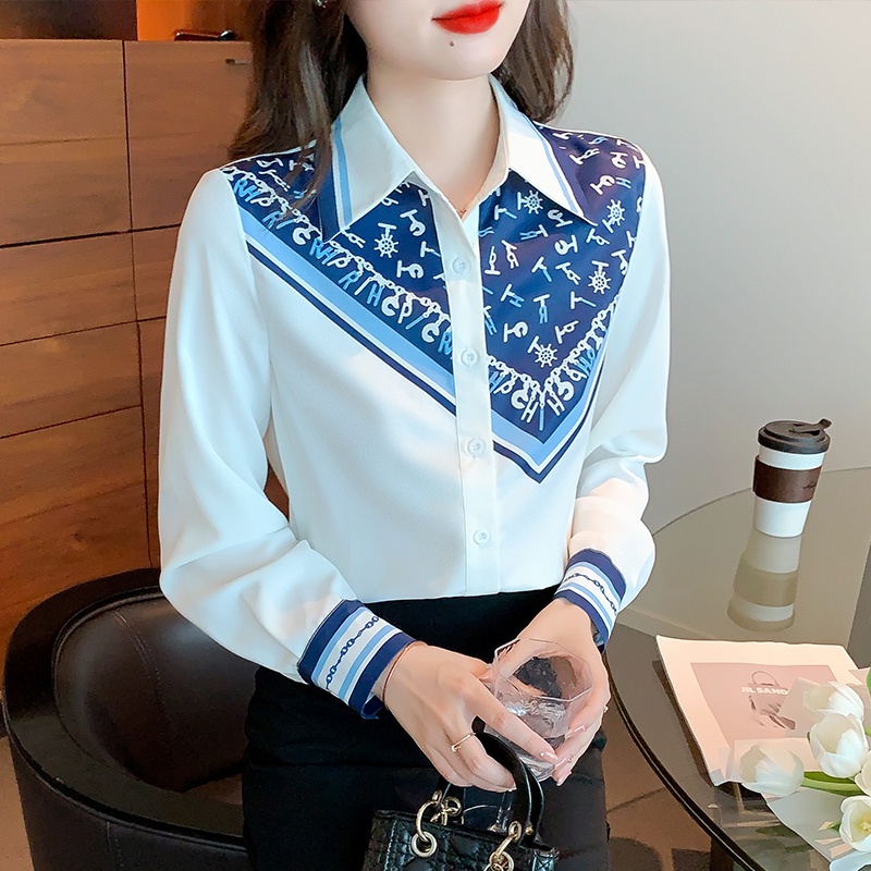 Áo Sơ Mi Chiffon Dáng Suông In Họa Tiết Màu Tương Phản Thời Trang Xuân Thu Cho Nữ