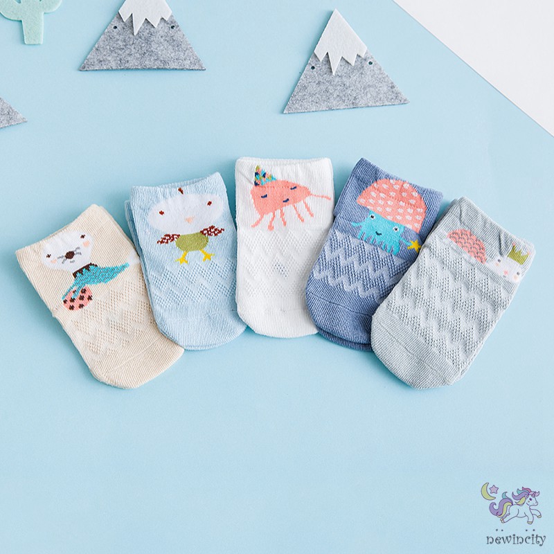 Set 5 Đôi Vớ Cotton Chống Trượt Kiểu Dáng Hoạt Hình Thời Trang Cho Bé Dễ Thương