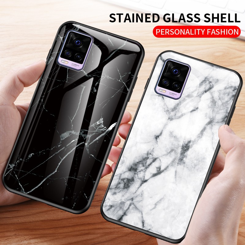 Ốp Lưng Mặt Kính Cường Lực Siêu Mỏng Cho Vivo X50E X50 Pro IQOO Neo 3 IQOO 5 Pro S1 V20 Marble Ultra-Thin Gradient Tempered Glass Back Cover Phone Case