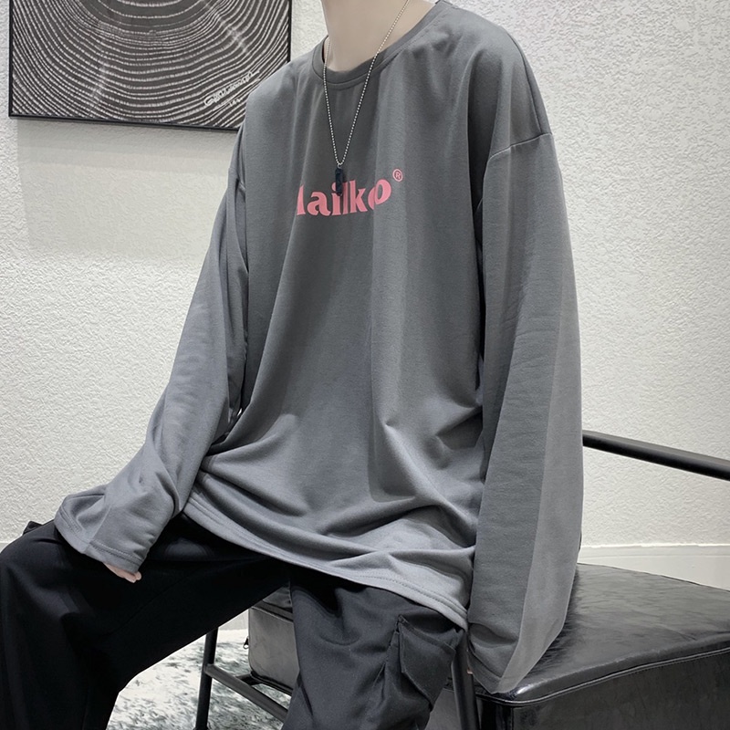 【M-5XL】Áo thun tay dài dáng rộng in chữ giản dị thoải mái thời trang mùa đông Hàn Quốc cho nam