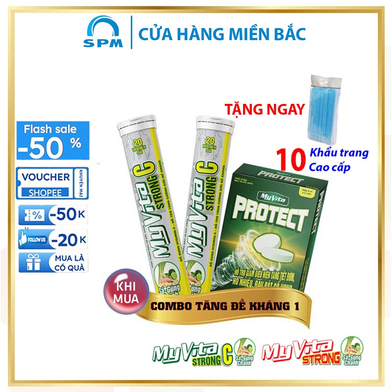 Combo 2 Tuýp Viên C sủi Vitamin Myvita Strong C & 1 hộp Myvita Protect - Bổ sung vitaminC, Tăng cườn