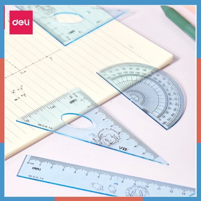Bộ 4 dụng cụ eke học sinh Deli One Piece - 1 bộ eke thước kẻ đo góc tam giác vuông - màu ngẫu nhiên - EH17