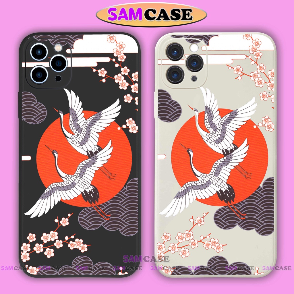 Ốp lưng điện thoại iPhone Chim hạc cạnh viền vuông silicon dẻo bảo vệ cam ip 6/6s/7/8/X/XS/XR/11/12/13/14 Pro Plus Max