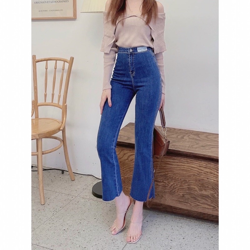 Quần jeans dài trơn ống loe 9 tất