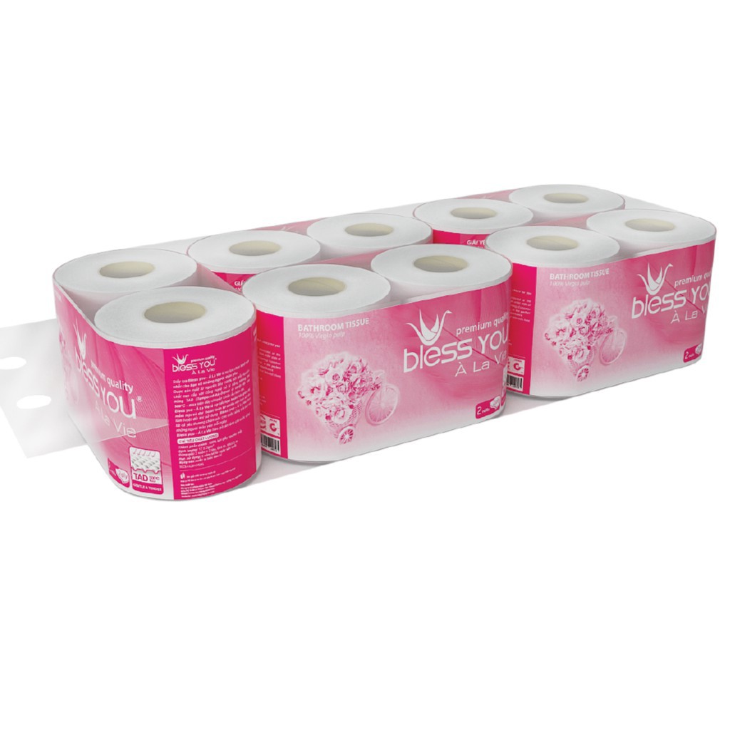 (GIAO HOẢ TỐC)giấy cuộn bless you lốc 10 cuộn hồng