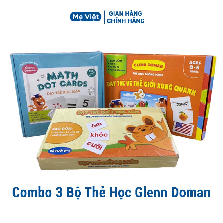 Thẻ học Glenn Doman cho bé thông minh, combo 3 bộ dọc, toán và thế giới xung quanh 459 thẻ