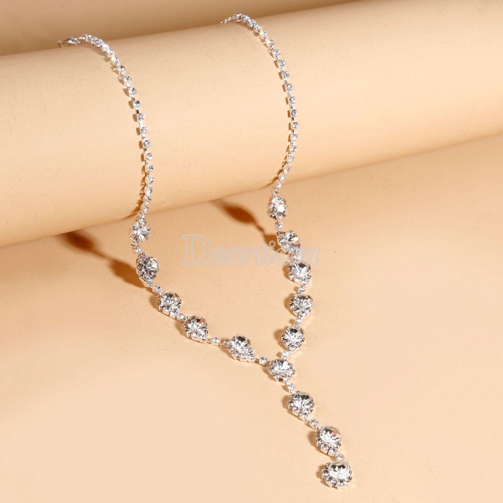 Bộ Vòng cổ + Bông Tai Đính Kim Cương Nhân Tạo Thời Trang