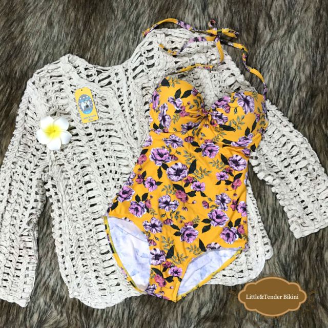 Bikini cúp ngực vàng hoa vintage