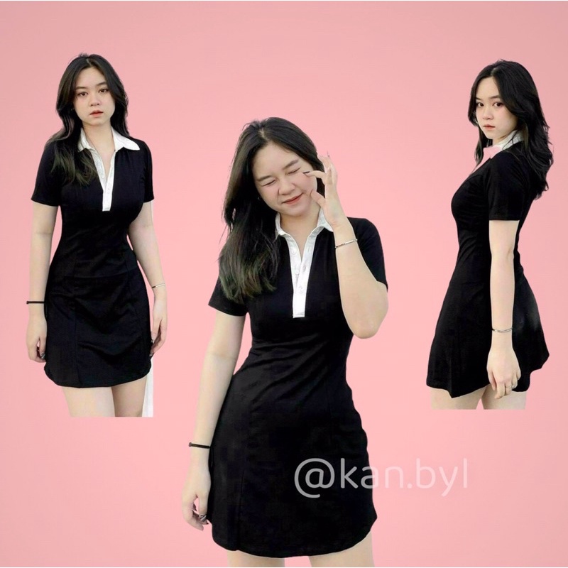 Đầm PoLo đen cổ viền trắng siêu xinhhh | BigBuy360 - bigbuy360.vn