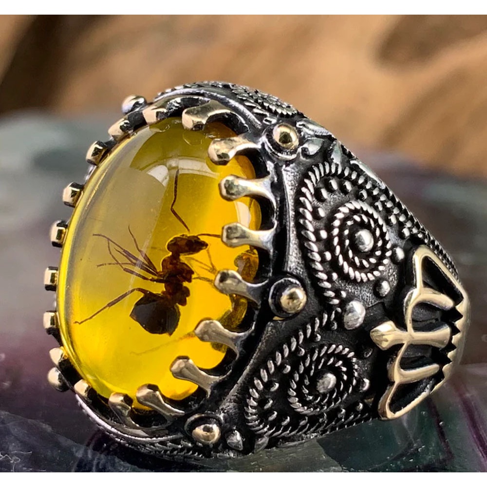 Nhẫn Đá Mã Não Đen Phong Cách Retro Thời Trang