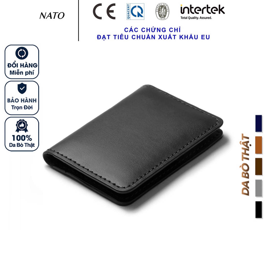 Bóp Ví Da Nam MORI Da Bò Thật Cao Cấp Mini Đựng Thẻ Đứng Gập Đôi, Bền Đẹp Sang Màu Đen Xanh Navy Nâu Nhỏ Gọn Nữ NATO