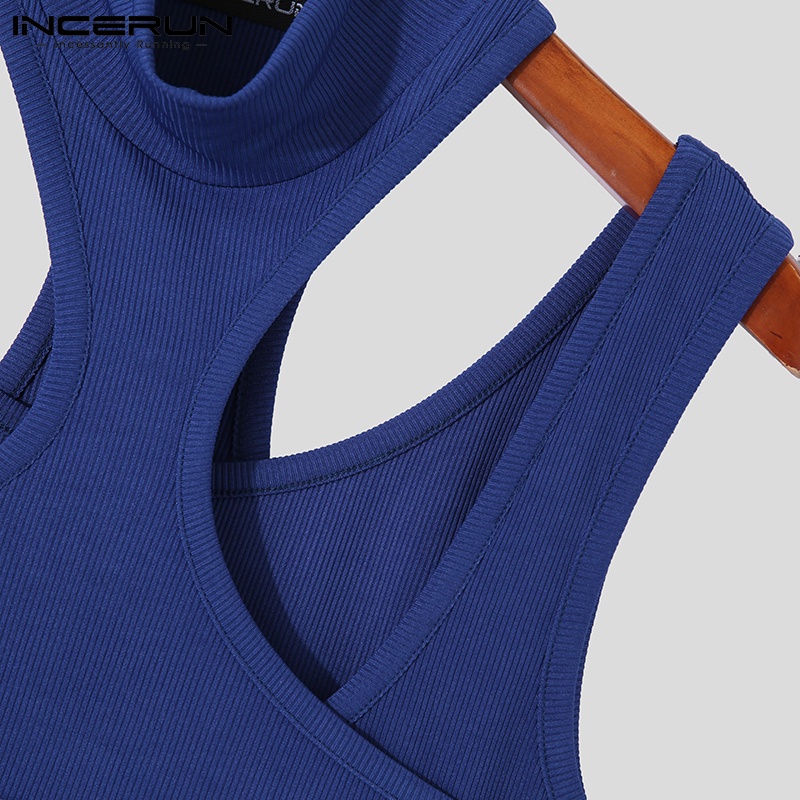 Áo ba lỗ dệt kim INCERUN cổ cao màu trơn thời trang cho nam có 3 màu lựa chọn