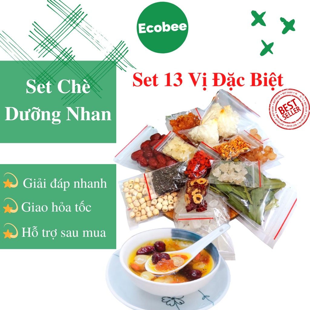 Chè dưỡng nhan, Set chè dưỡng nhan Ecobee 13 nguyên liệu, Tặng lá dứa