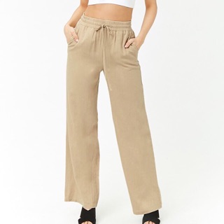 Quần Ống Suông Dài Linen F21 Kem Đậm-0663