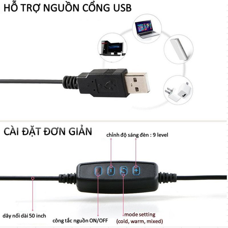 Đèn livestream 3 trong 1 - giá đỡ điện thoại, giá đỡ mic, đèn LED