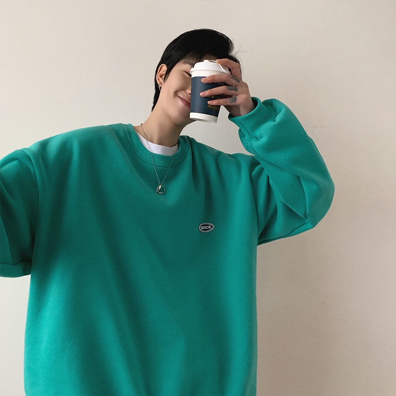 Áo Sweater Cổ Tròn Dáng Rộng Màu Sắc Đơn Giản Thời Trang Thu Đông Cho Nam